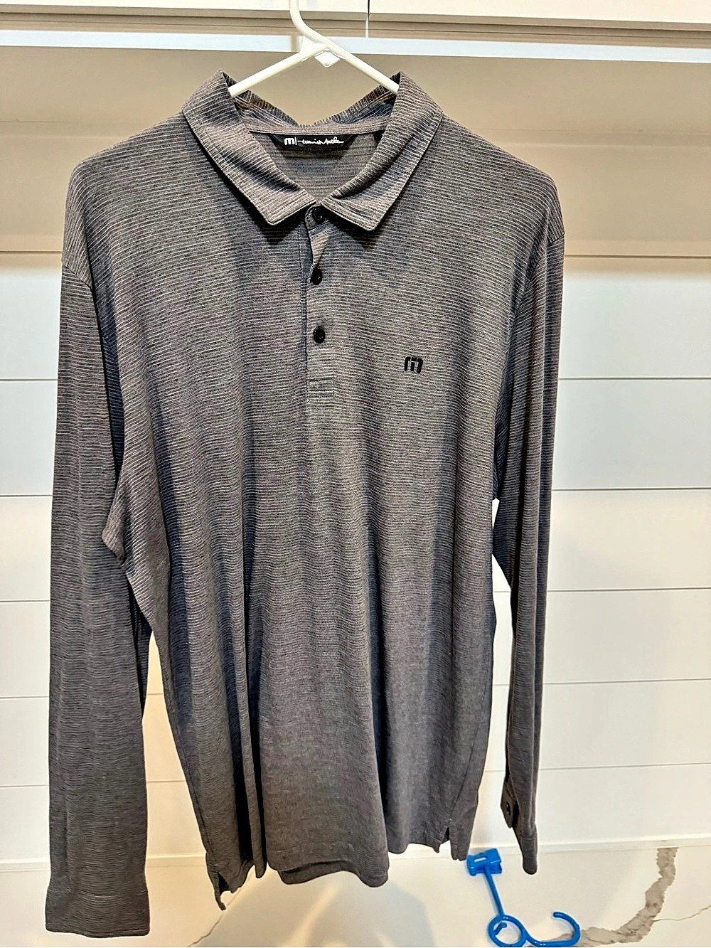 TravisMathew Men's Striped Long Sleeve Polo Gray XL